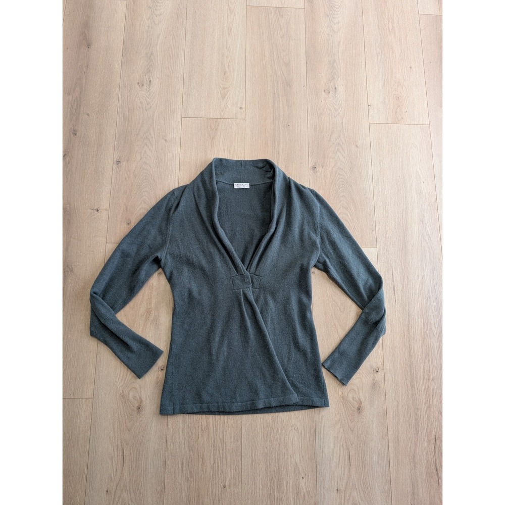 Brunello Cucinelli 100% Cashmere Cardigan‎ Green Snap Front XL Made in Italy